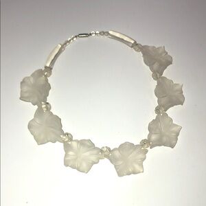 Vintage Frosted White Lucite Floral & Bead Necklace